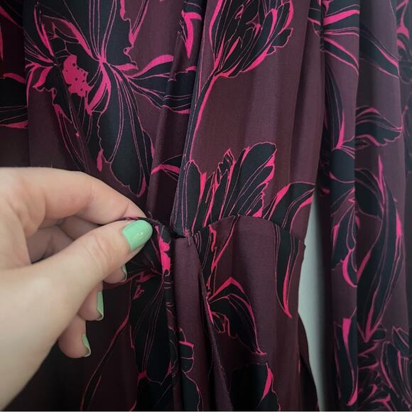 A.L.C. Embry Wrap Silk Mini Dress in Bordeaux & Black - Picture 11 of 12